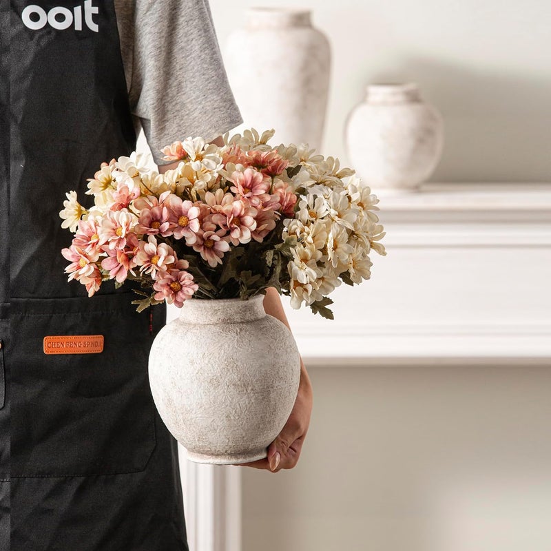 ooit Ceramic Flower Vase, 6.7 Inch White Rustic Farmhouse Decorative Vase Pottery Pampas Grass Vases for Home Decor Table Living Room Entryway Mantel Bookshelf Bedroom Bathroom Kitchen - Rustic White - Image 3